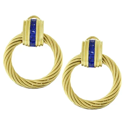 David Yurman 18kt Gold and Sapphire Door Knocker Detachable Earrings