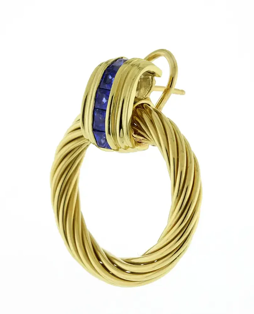 David Yurman 18kt Gold and Sapphire Door Knocker Detachable Earrings