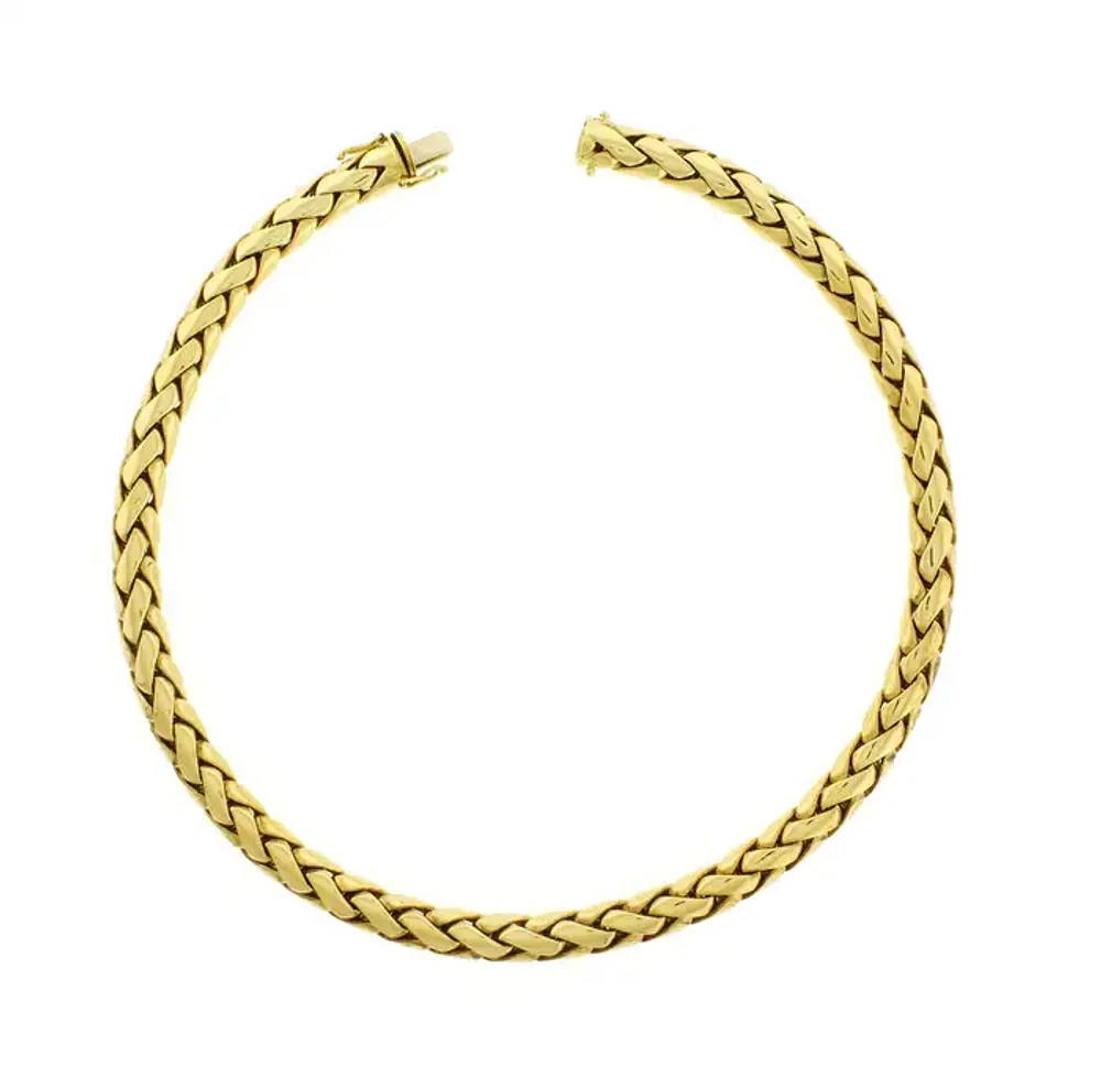 18kt Gold Domed Herringbone Necklace Made By Abel and Zimmerman for Pampillonia