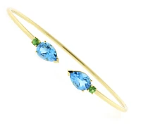 Blue Topaz and Tsavorite Flexible Cuff Bracelet