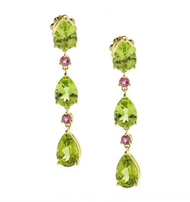 Peridot and Pink Tourmaline Dangle Earrings