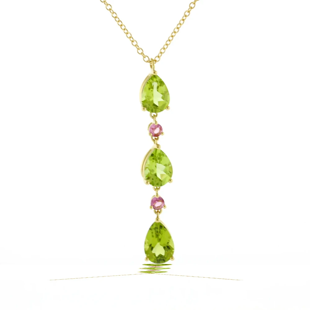 Peridot and Pink Tourmaline Drop Necklace