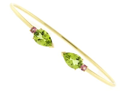 Peridot and Pink Tourmaline Flexible Cuff Bracelet