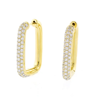 Rectangular Pave Diamond Hoop Earrings