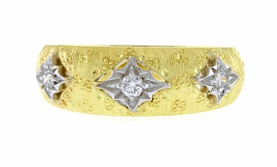 Italian White and Yellow Gold Diamond Textured Ring