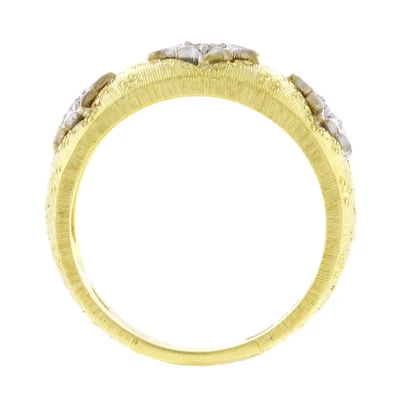 Italian White and Yellow Gold Diamond Textured Ring