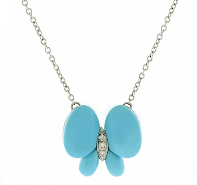 Turquoise Butterfly and Diamond Necklace