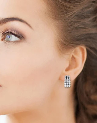 Three Row Diamond Hoop Earrings by Gemveto for Pampillonia