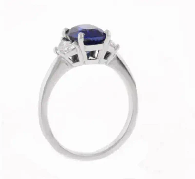 Pampillonia 2.39-Carat No-Heat Sapphire and Half-Moon Diamond Three-Stone Ring