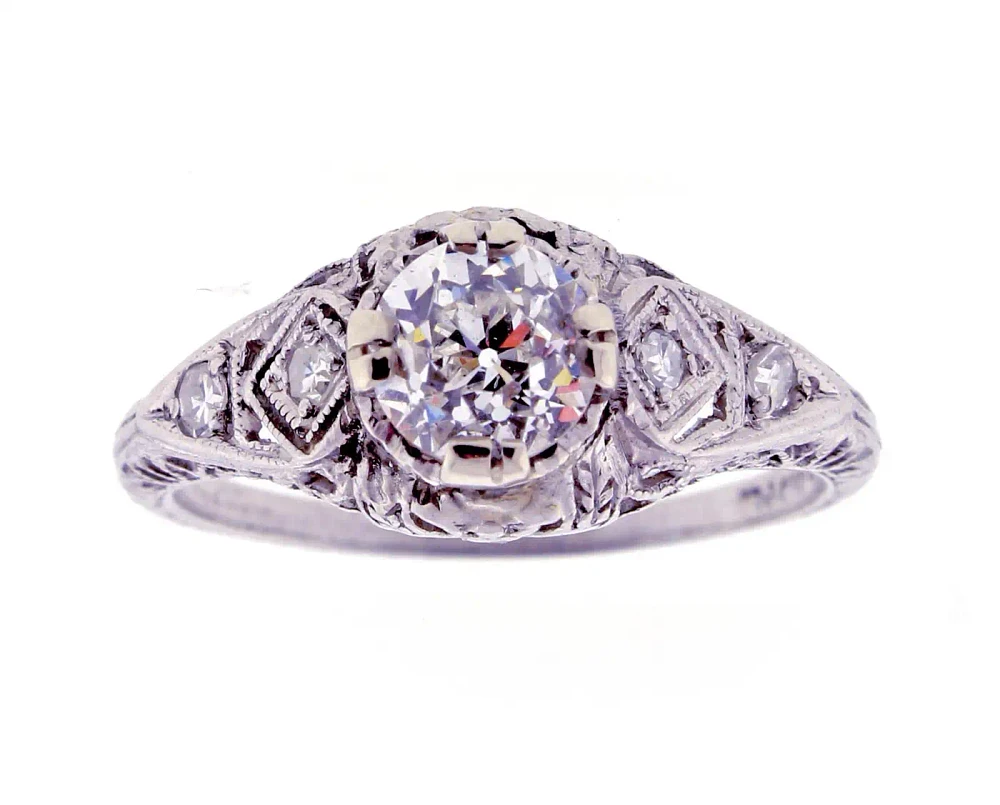 Platinum Filigree Ring with 0.81ct OEC Diamond
