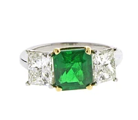 Three Stone Zambian Emerald and Diamond Ring