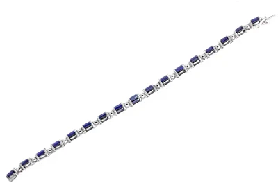 SES Creations Emerald Cut Sapphire and Diamond Tennis Bracelet in Platinum