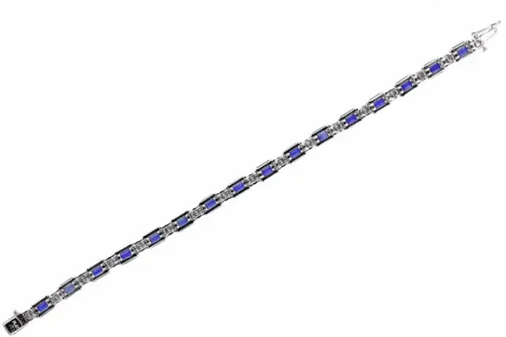 SES Creations Emerald Cut Sapphire and Diamond Tennis Bracelet in Platinum