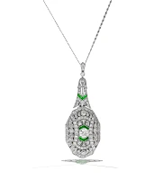 Art Deco Platinum Diamond & Emerald Locket Pendant