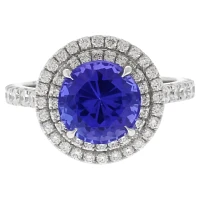 Platinum Tanzanite and Double Diamond Halo Ring by Pampillonia