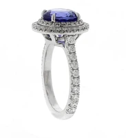 Platinum Tanzanite and Double Diamond Halo Ring by Pampillonia