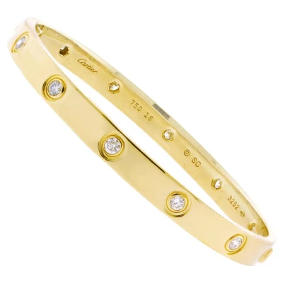 Cartier 18 Karat Yellow Gold Classic Ten Diamond LOVE Bracelet, size 16
