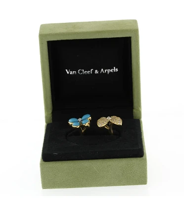 Van Cleef & Arpels 2 Butterfly Between the Finger Turquoise and Diamond Ring