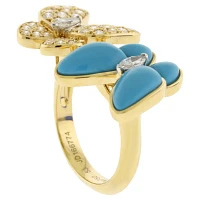 Van Cleef & Arpels 2 Butterfly Between the Finger Turquoise and Diamond Ring