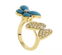 Van Cleef & Arpels 2 Butterfly Between the Finger Turquoise and Diamond Ring
