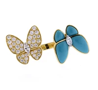 Van Cleef & Arpels 2 Butterfly Between the Finger Turquoise and Diamond Ring
