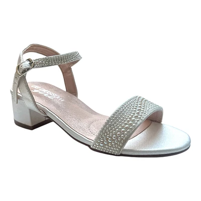 Girls Fancy Pearl White Block Heels