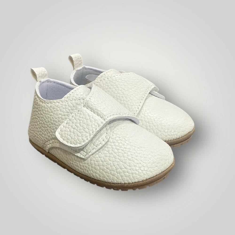 Boys Baby White Christening Italian Velcro Shoes