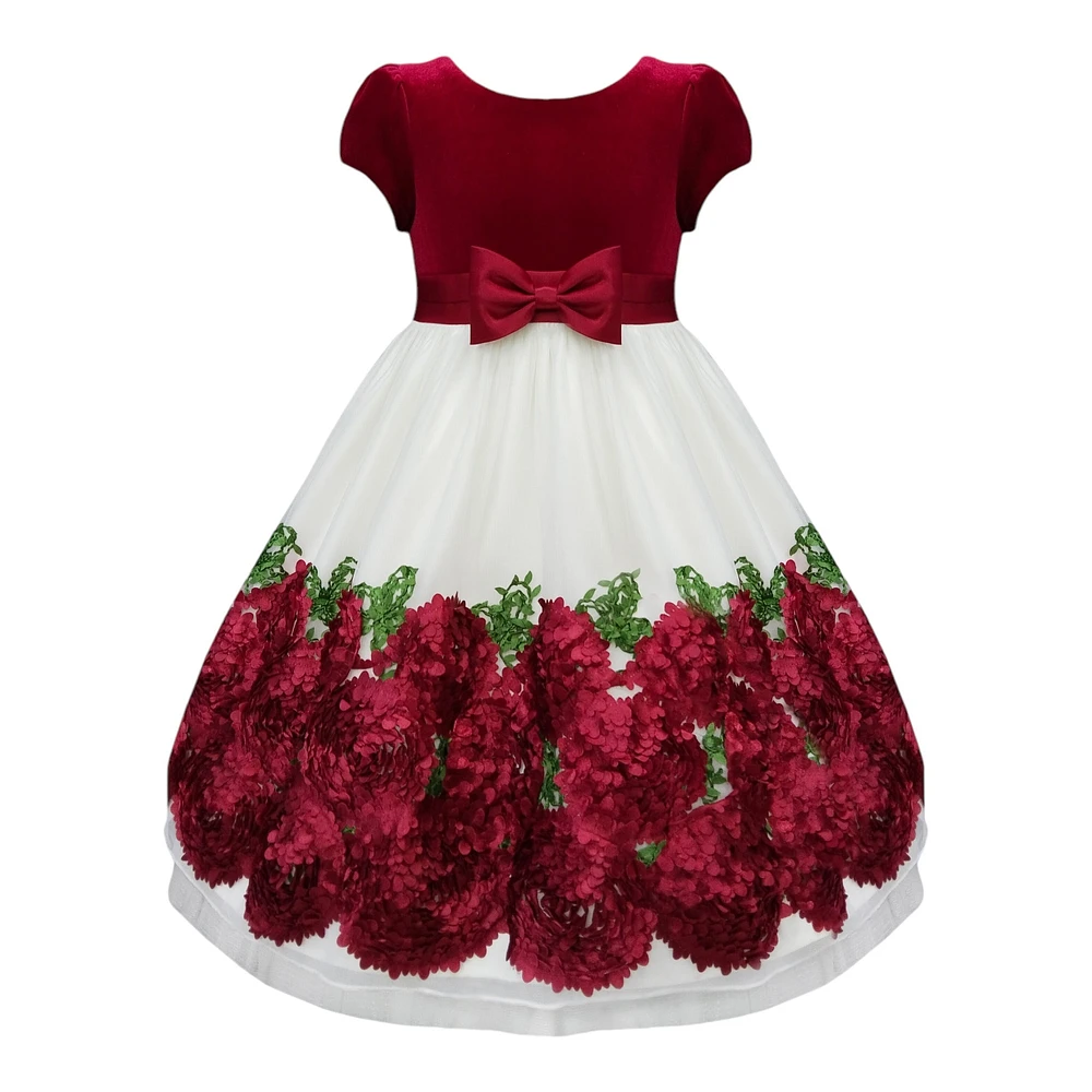 Paparazzi Holiday Red Rose Buds and Ivory Velvet Dress