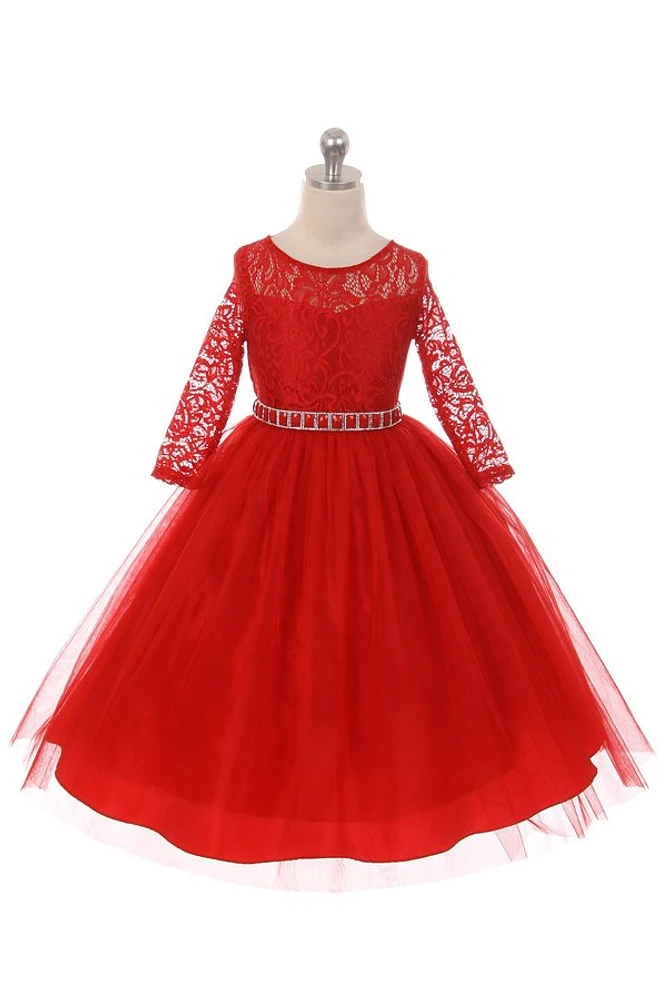 Couture Diamond design dress 3/4 lace sleeve Red
