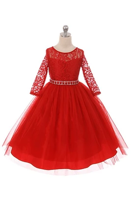 Couture Diamond design dress 3/4 lace sleeve Red