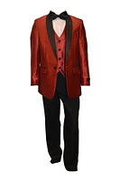 Ronaldo Shinny Satin Red Designer Skinny Tuxedo 5 pc Suit