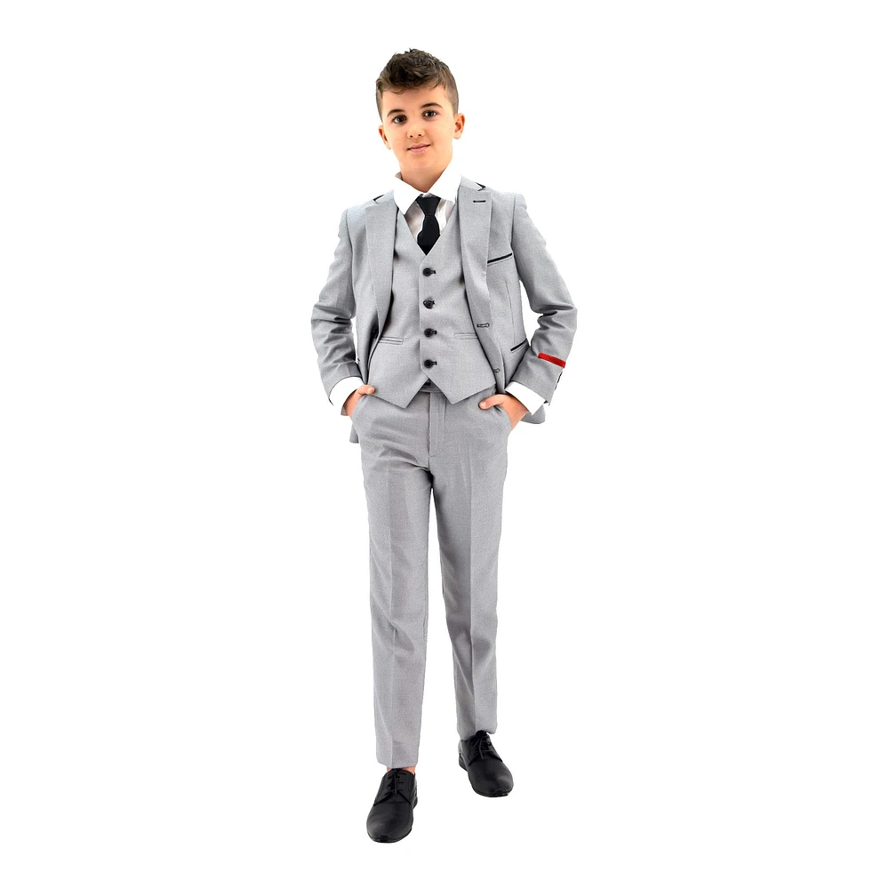 Ronaldo Grey Textured Designer Skinny Grad 5 pc Suit