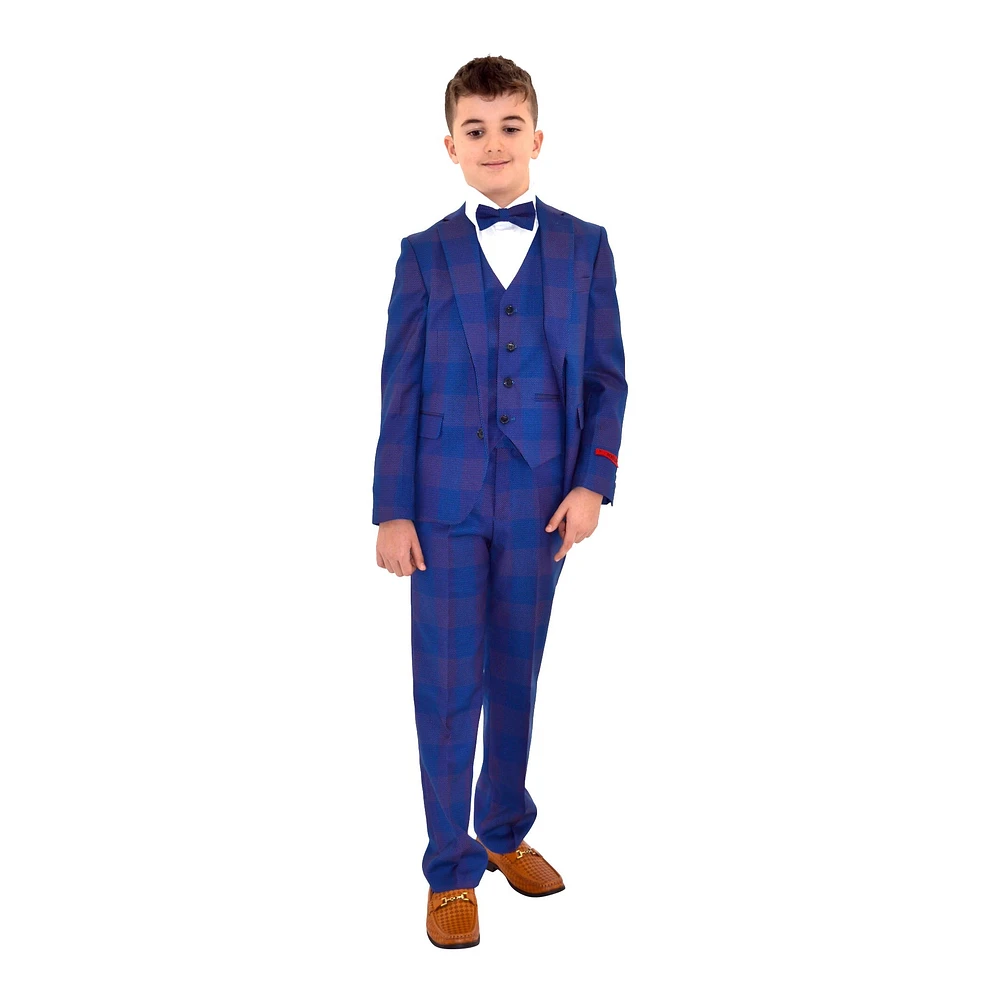 Ronaldo Blue Purple Plaid Designer Skinny Grad 5 pc Suit