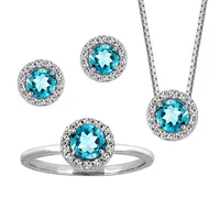 Birthstone Set Bundle with Genuine Topaz and Cubic Zirconia Sterling Silver