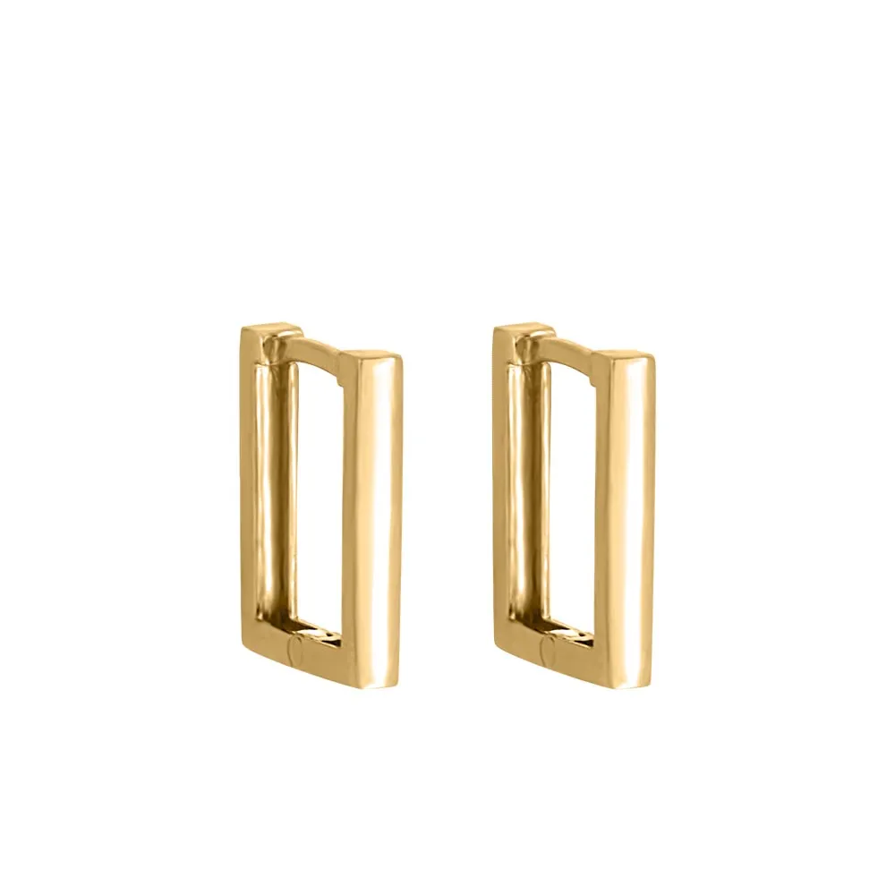 13.7MM Rectangle Huggies Hoop Earrings 10kt Yellow Gold