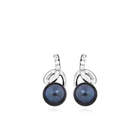 Earrings with Cubic Zirconia and Black Pearl in Sterling Silver