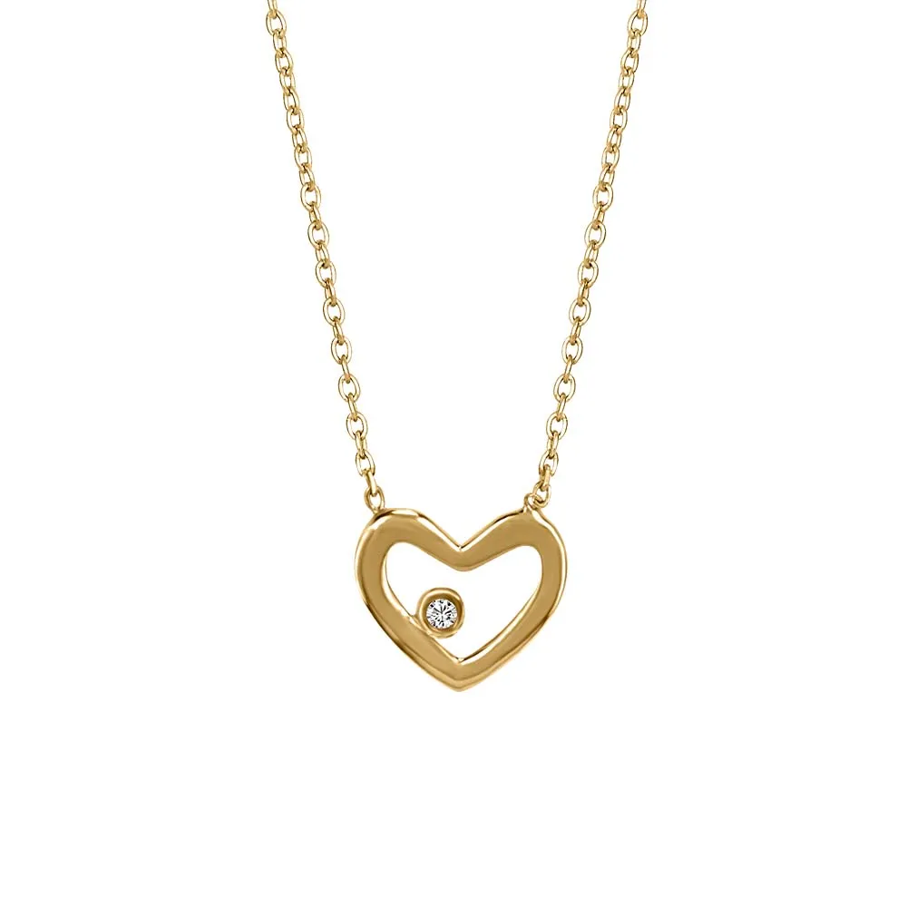 18″ Heart Necklace with .01 Carat Diamond in 10kt Yellow Gold