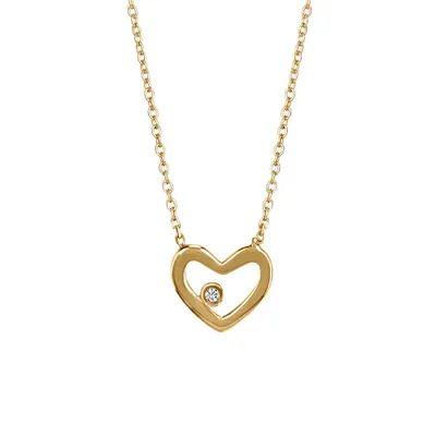 18″ Heart Necklace with .01 Carat Diamond in 10kt Yellow Gold