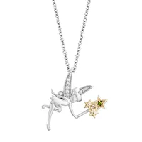 Enchanted Disney Tinkerbell Pendant with .05 Carat TW of Diamonds Sterling Silver and 10kt Yellow Gold Chain