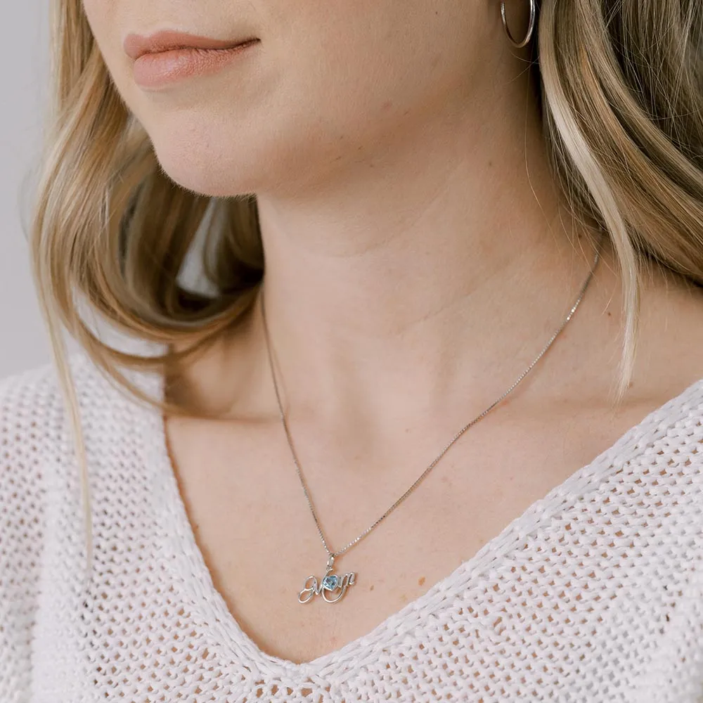 Mom Necklace with Blue Topaz Sterling Silver