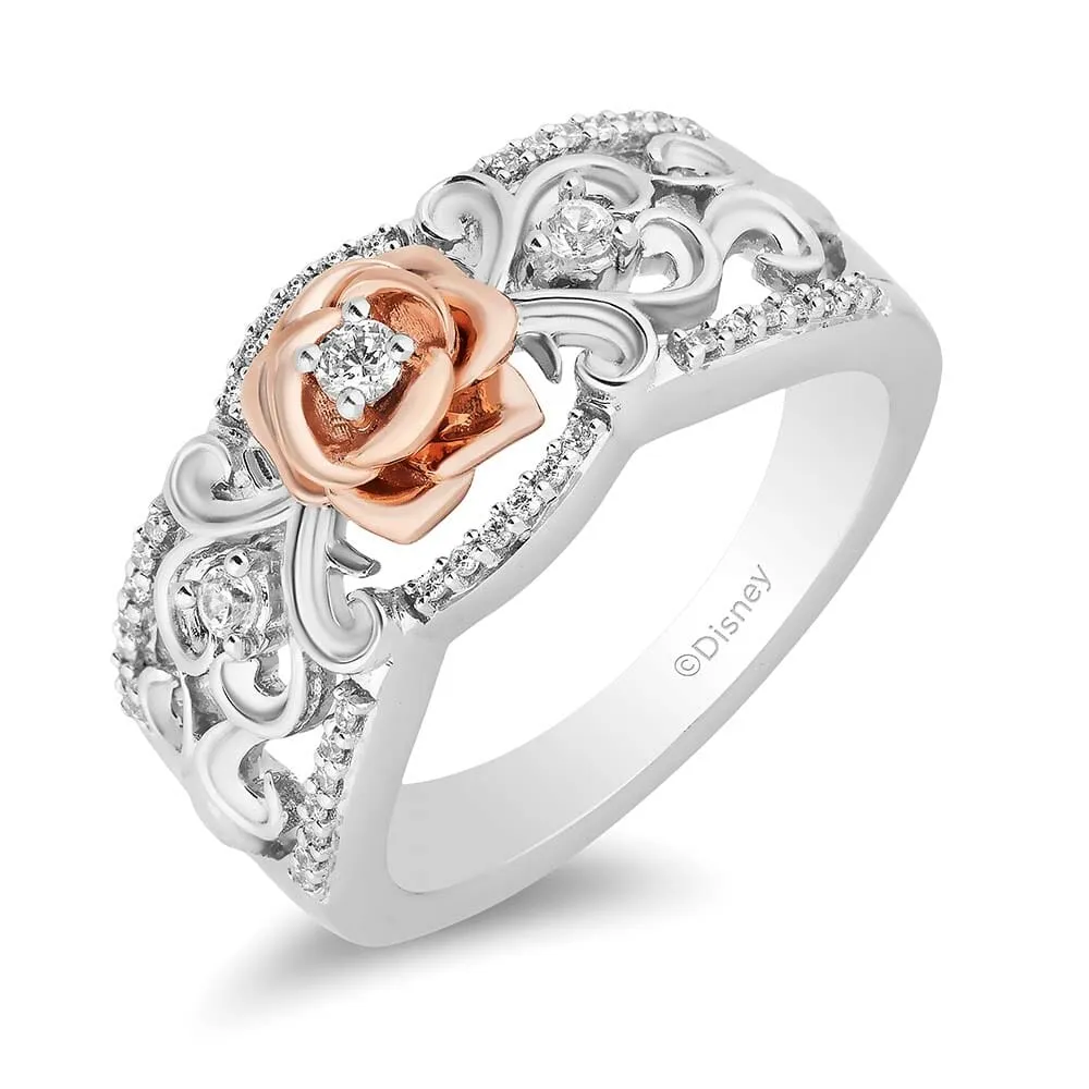 Enchanted Disney Belle Rose Ring with .20 Carat TW of Diamonds Sterling Silver and 10kt Gold