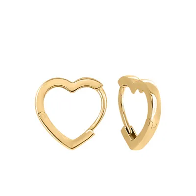 13.5MM Heart Huggies Hoop Earrings in 10kt Yellow Gold