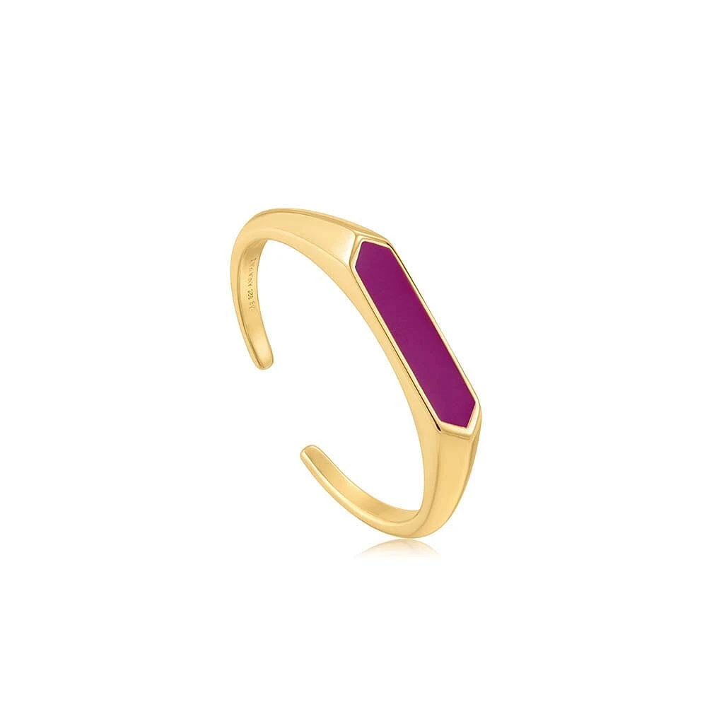 Ania Haie Adjustable Bar Ring with Berry Enamel in Gold Plated Sterling Silver