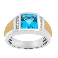 Ring with Blue Topaz and .10 Carat TW of Diamonds 10kt White Yellow Gold