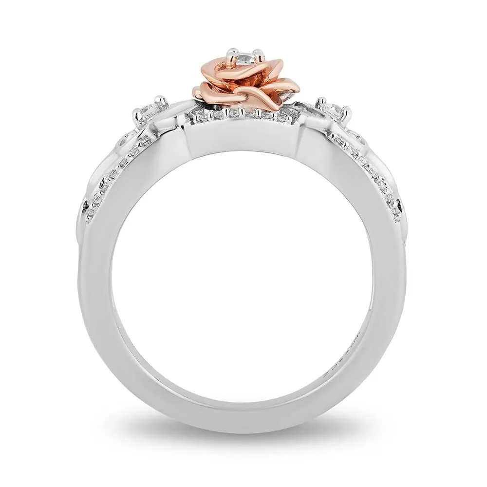 Enchanted Disney Belle Rose Ring with .20 Carat TW of Diamonds Sterling Silver and 10kt Gold