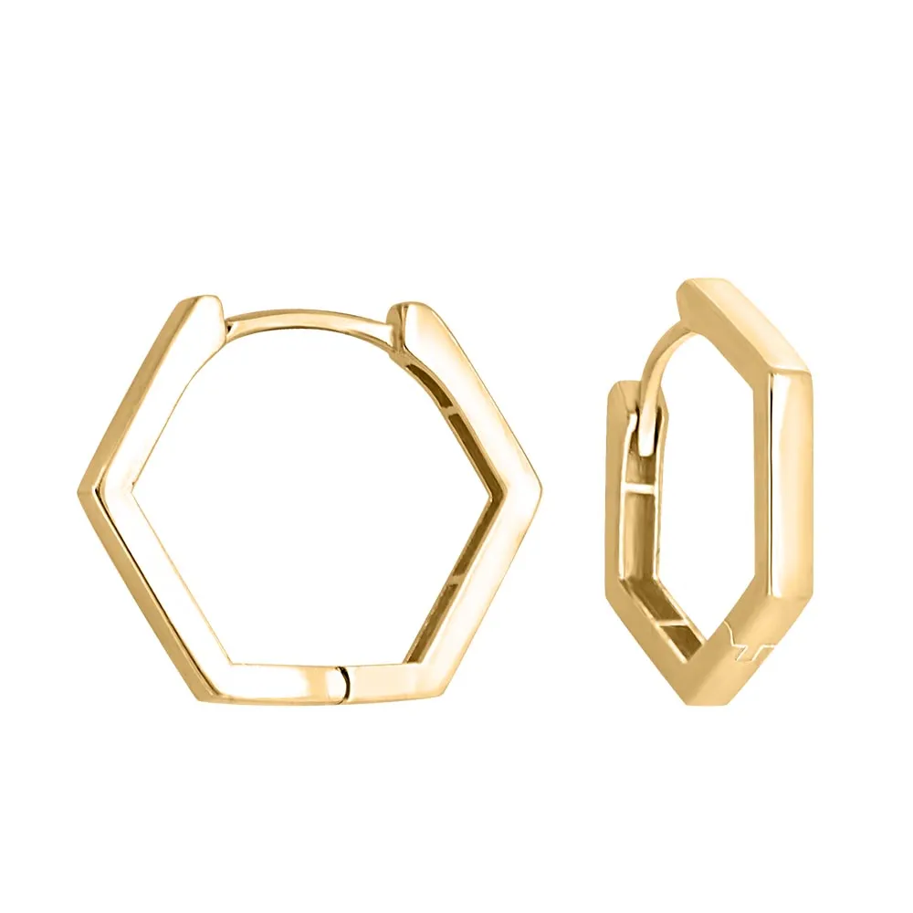 17MM Hexagon Huggies Hoop Earrings 10kt Yellow Gold