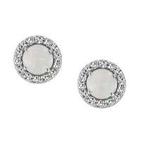 Earrings with Genuine Opal and Cubic Zirconia Sterling Silver