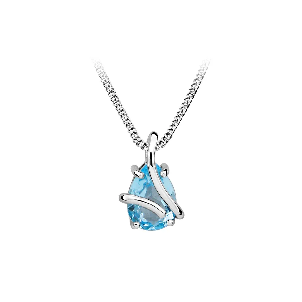 Pendant with Blue Topaz in Sterling Silver with Chain