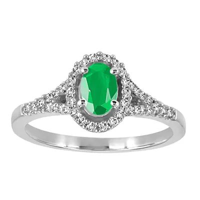 Ring with Emerald and .20 Carat TW of Diamonds in 10kt White Gold