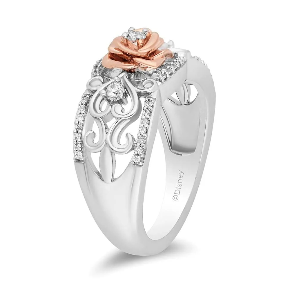 Enchanted Disney Belle Rose Ring with .20 Carat TW of Diamonds Sterling Silver and 10kt Gold